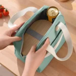 Smile Lunch Bag with Leather Handles, Size: S (Green) - Image 4