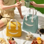 Smile Lunch Bag with Leather Handles, Size: S (Green) - Image 7