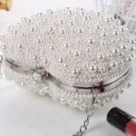 Pearl Evening Bag Ladies Heart Shaped Clutch Single Chain Crossbody Bag - Image 5