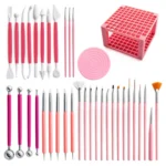37 In 1 Pottery Tool Set Includes Carving Knife & Turntable & Brush & 96-hole Easel - Image 2