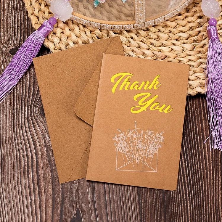 10 PCS Retro Hollow Kraft Blessing Card with Envelope