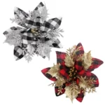 Gold Powder Plaid Christmas Flower Christmas Tree Decoration - Image 2