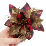 Gold Powder Plaid Christmas Flower Christmas Tree Decoration - Image 4