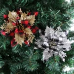 Gold Powder Plaid Christmas Flower Christmas Tree Decoration - Image 5