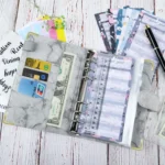 A6 Binder Budget Book Marbled Notebook PU Leather Binder - Image 7