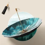 Retro Tri-Fold Wooden Handle 16-Bone Folding Sunscreen Parasol