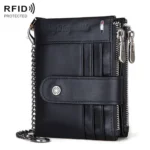 HUMERPAUL BP896 RFID Anti-Theft Brush Dual Zipper Leather Wallet Multi-Card Men Purse