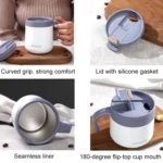 Round Bottom Flip Lid Office Cup Drinking Cup With Handle - Image 2