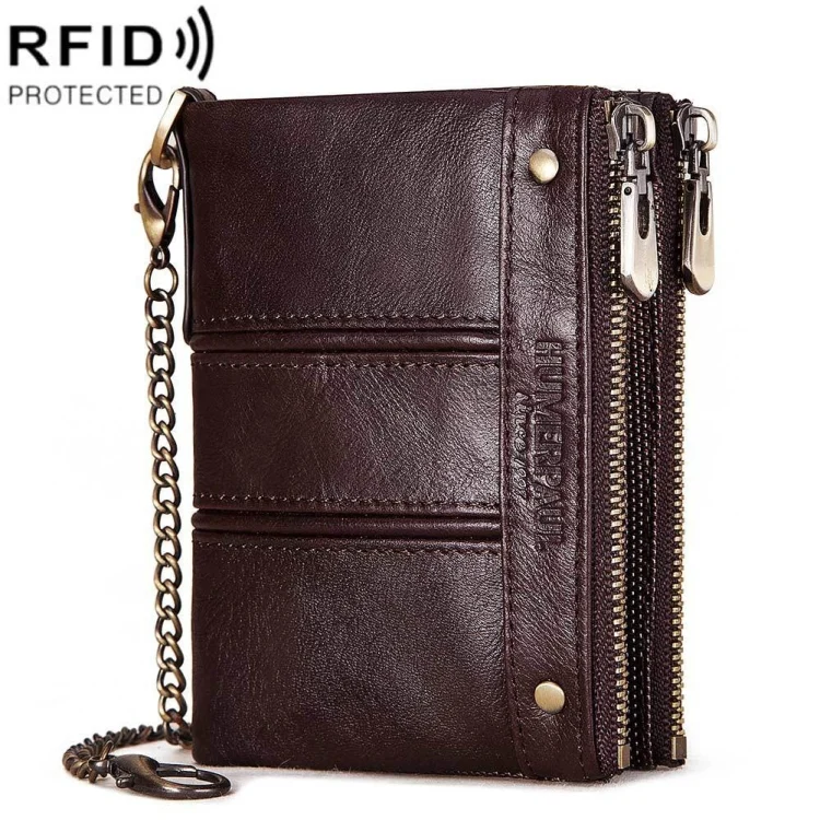HUMERPAULBP926 RFID Anti-Magnetic Wallet Men Double Zipper Coin Purse