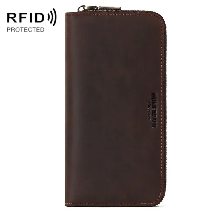 HUMERPAUL BP816 RFID Anti-Magnetic Men Long Wallet Business Retro Multi-Card Solt Handbag