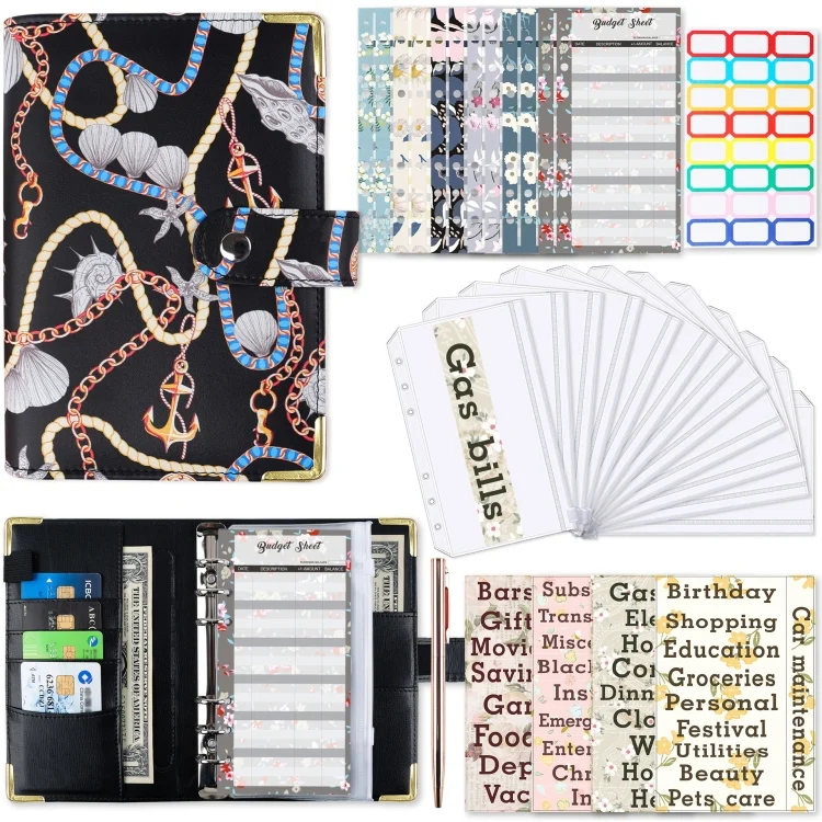A6 PU Leather Color Printing Notebook Zipper Bag Loose-leaf Budget Binder