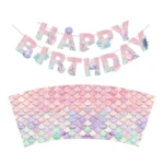 9 In 1 Fish Scale Mermaid Birthday Party Supplies Tissue Paper Plate Cutlery Set - Image 5