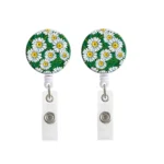 2 PCS Retro Fresh Small Floral Retractable Badge Reel Name Tag Card Badge