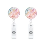 2 PCS Marble Texture Drop Glue Retractable Badge Reel Name Tag Card Badge