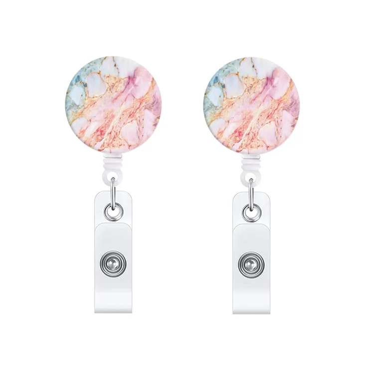 2 PCS Marble Texture Drop Glue Retractable Badge Reel Name Tag Card Badge