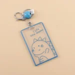 2 PCS Transparent Acrylic Push Pull Card Sleeve Bell Keychain Ring ID Card Sleeve