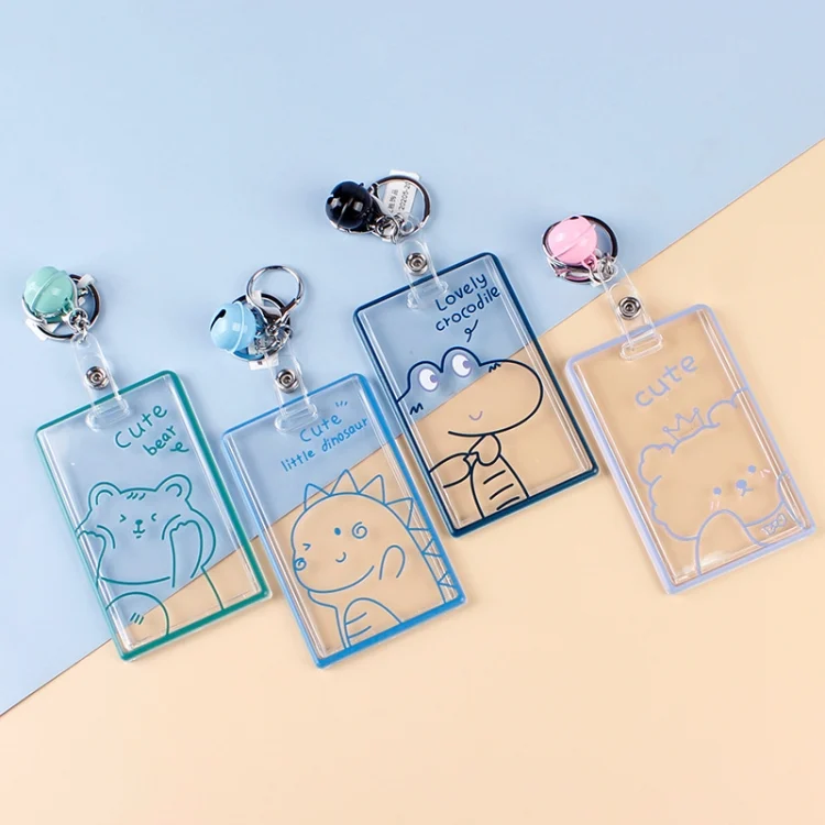 TBD0602890501_B1.webp 2 PCS Transparent Acrylic Push Pull Card Sleeve Bell Keychain Ring ID Card Sleeve - Image 2