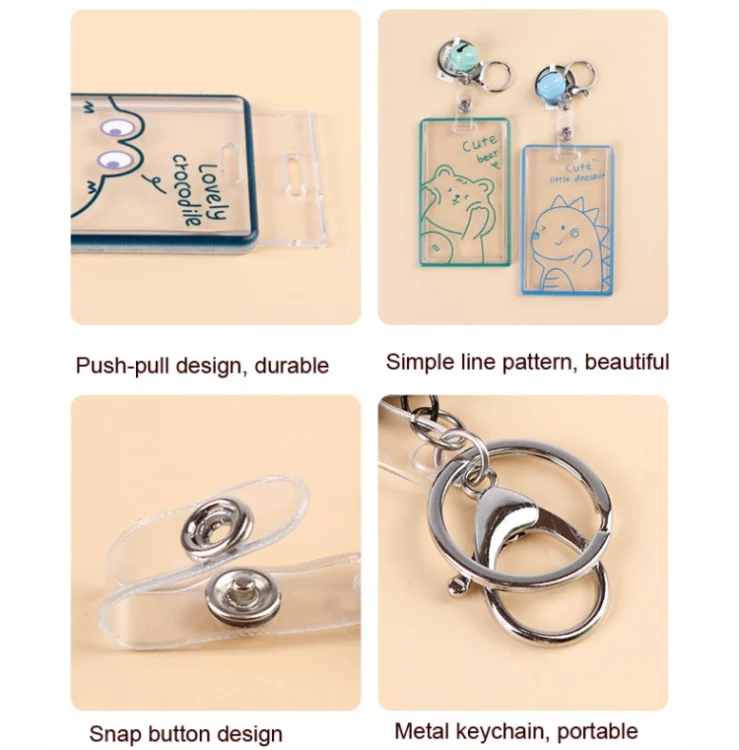 TBD0602890501_B4.webp 2 PCS Transparent Acrylic Push Pull Card Sleeve Bell Keychain Ring ID Card Sleeve - Image 5