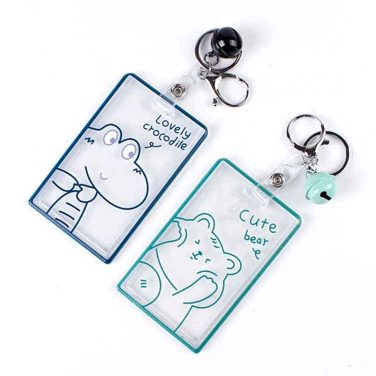 TBD0602890501_B5.webp 2 PCS Transparent Acrylic Push Pull Card Sleeve Bell Keychain Ring ID Card Sleeve - Image 6