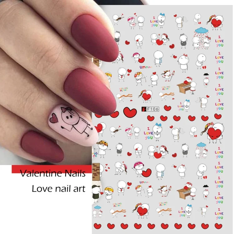 TBD0602892501_B3.webp 10 PCS Cartoon Heart Letters Comic Character Nail Art Sticker 3D Adhesive Nail Stickers - Image 4