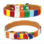 Canvas+PU Colorful Strip Pet Dog Collar