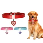 Heart Shaped Pendant PU Leather Dog Collar Pet Dog Leash - Image 2