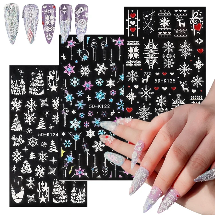 TBD0602893501_B1.webp 3 PCS 5D Embossed Nail Stickers Christmas Snowflake Elk Nail Stickers - Image 2