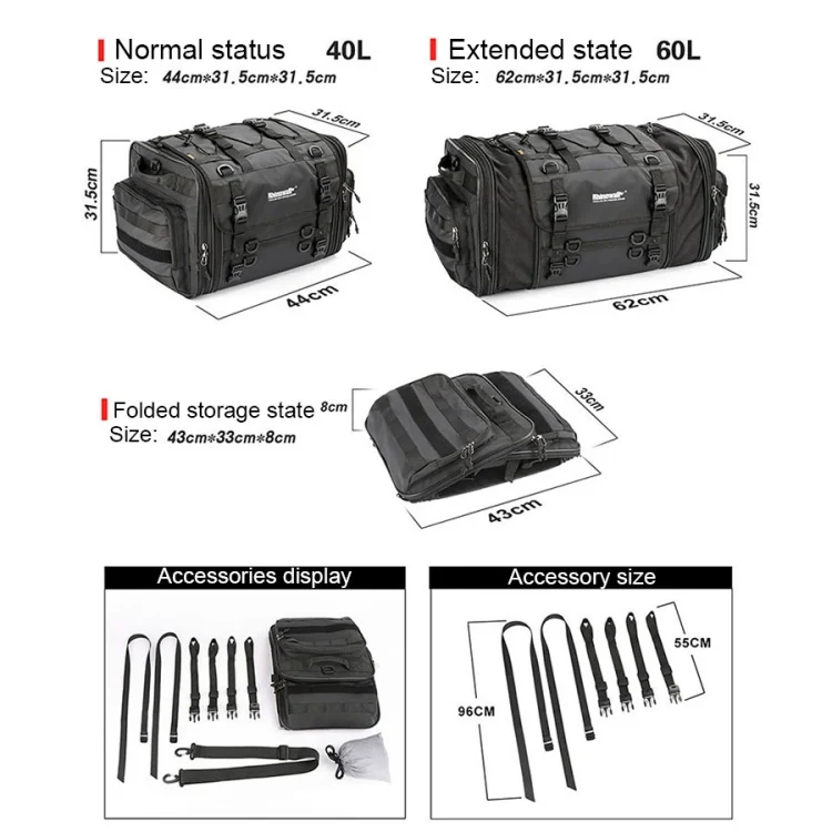 TBD0602926301_B2.webp Rhinowalk MT4060 Large-capacity Foldable Expandable Tail Bag for Motorcycle Riding with Rain Cover - Image 3