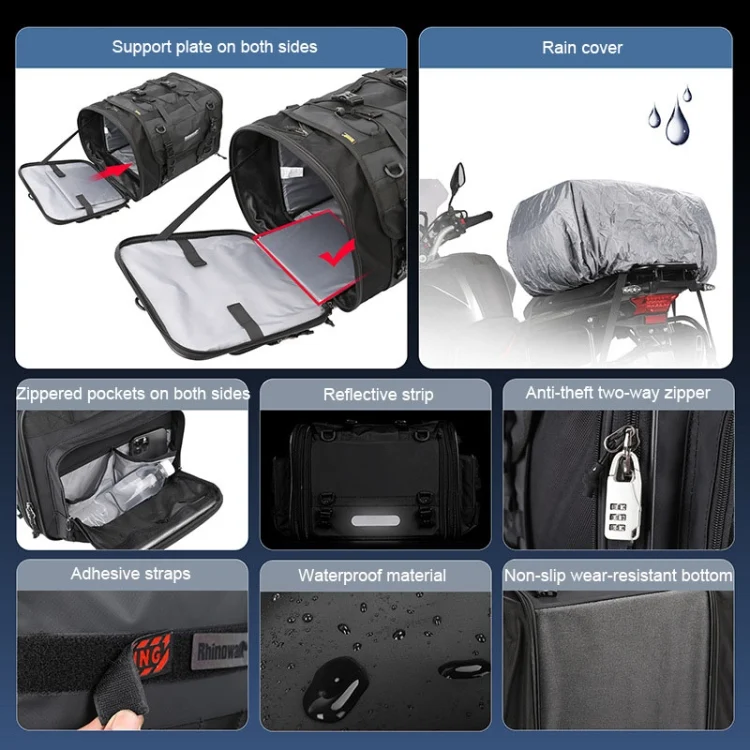 TBD0602926301_B5.webp Rhinowalk MT4060 Large-capacity Foldable Expandable Tail Bag for Motorcycle Riding with Rain Cover - Image 6