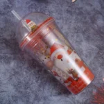 500ml Santa Claus Cartoon Portable Plastic Cup Double Micro Landscape Juice Cup