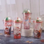 500ml Santa Claus Cartoon Portable Plastic Cup Double Micro Landscape Juice Cup - Image 2