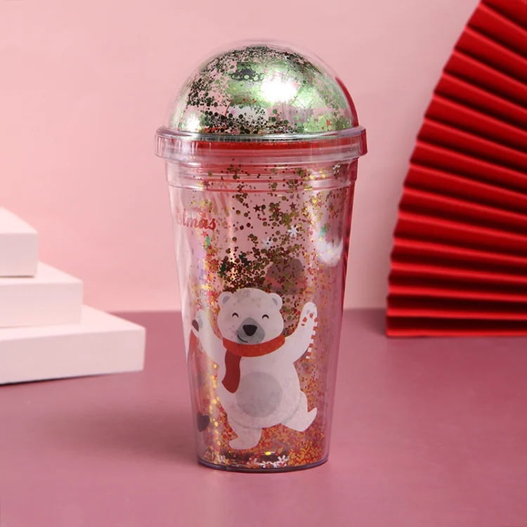 500ml Micro Landscape Plastic Cup Christmas Gift Double Cup