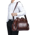 BULL CAPTAIN 0147 Leather Large Capacity Crossbody Travel Bag Briefcase - Image 7