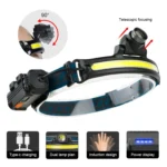 XPG + COB Sensor Headlight Flashlight 6 Lighting Modes Rechargeable Head Lamp - Image 2