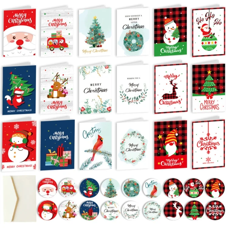 TBD0603049001_B1.webp 6 Fold Cards + 6 Envelopes + 6 Stickers Christmas Day Greeting Cards - Image 2