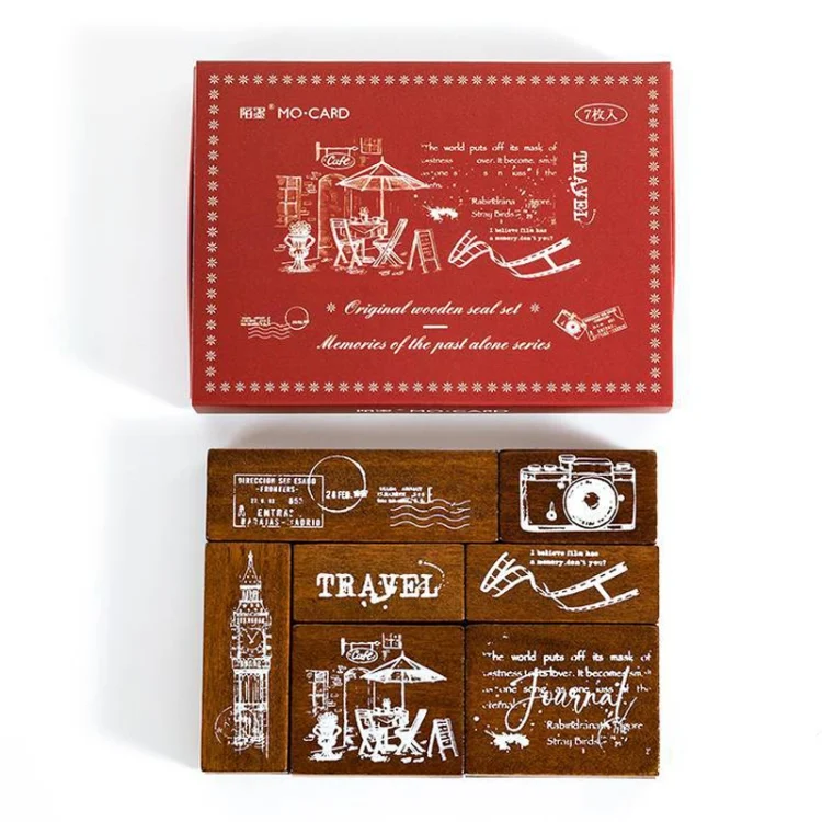 MOCARD 7 In 1 Wooden Stamp Set Handbook DIY Material