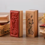 4 PCS Wooden Flowers and Plants Girl Stamp Fresh Plant Handbook DIY Decorative Stamp - Image 3