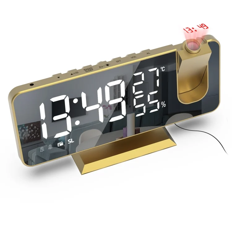 Mirror Surface LED Radio Projection Alarm Clock Clock with Temperature & Humidity Display