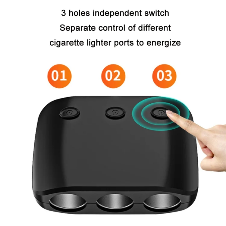 TBD0603097801_B2.webp 3 in 1 120W Car Cigarette Lighter Independent Switch Dual USB Charger - Image 3
