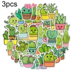 3 Sets 50PCS/Set Cartoon Cactus DIY Handbook Decorative Stickers Floral Laptop Waterproof Sticker