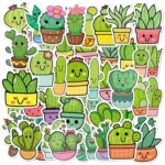 3 Sets 50PCS/Set Cartoon Cactus DIY Handbook Decorative Stickers Floral Laptop Waterproof Sticker - Image 2