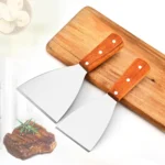 2pcs Stainless Steel Pizza and Steak Shovel Wooden Handle Slanted Shovel Kitchen Tool - Image 2