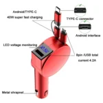 3 In 1 40W Fast Charging Dual Cable Retractable Car Charger - Image 4