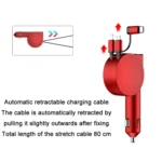 3 In 1 40W Fast Charging Dual Cable Retractable Car Charger - Image 5