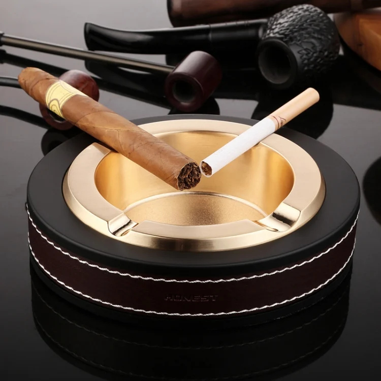 HONEST Cigar Ashtray Metal Cowhide Leather Personalized Ashtray