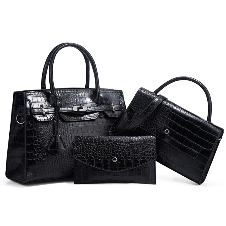 3 In 1 Crocodile Print Diagonal Cross-Body Bag Large Capacity Tote Bag