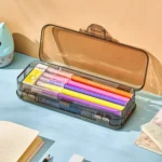 RJ 26 Large Capacity Simple Pen Bag Hand Lifting Transparent Double Layer Student Stationery Storage Box