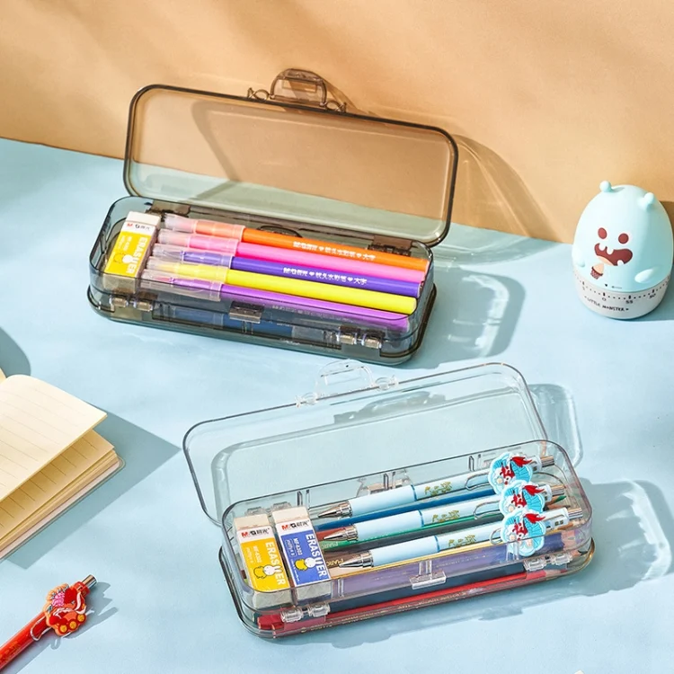 TBD0603291001_B1.webp RJ 26 Large Capacity Simple Pen Bag Hand Lifting Transparent Double Layer Student Stationery Storage Box - Image 2