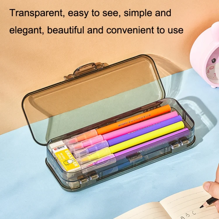 TBD0603291001_B3.webp RJ 26 Large Capacity Simple Pen Bag Hand Lifting Transparent Double Layer Student Stationery Storage Box - Image 4