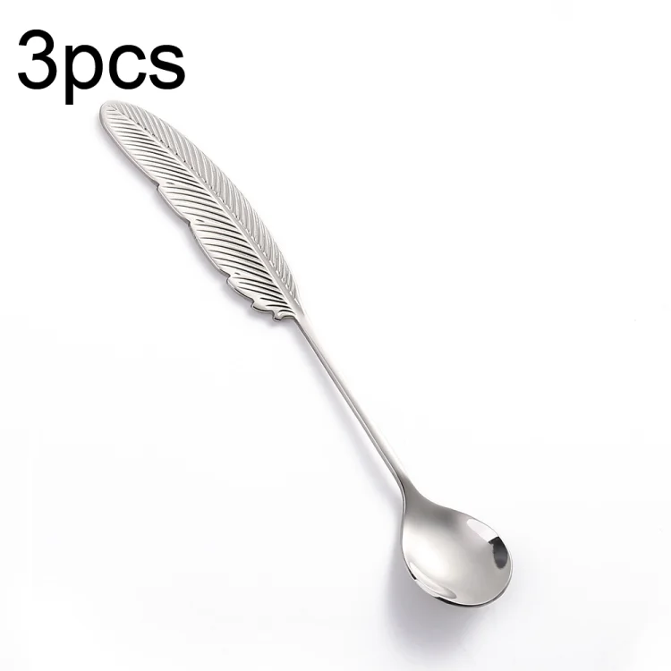 304 Stainless Steel Feather Spoon Fork Literary Tableware,Style: